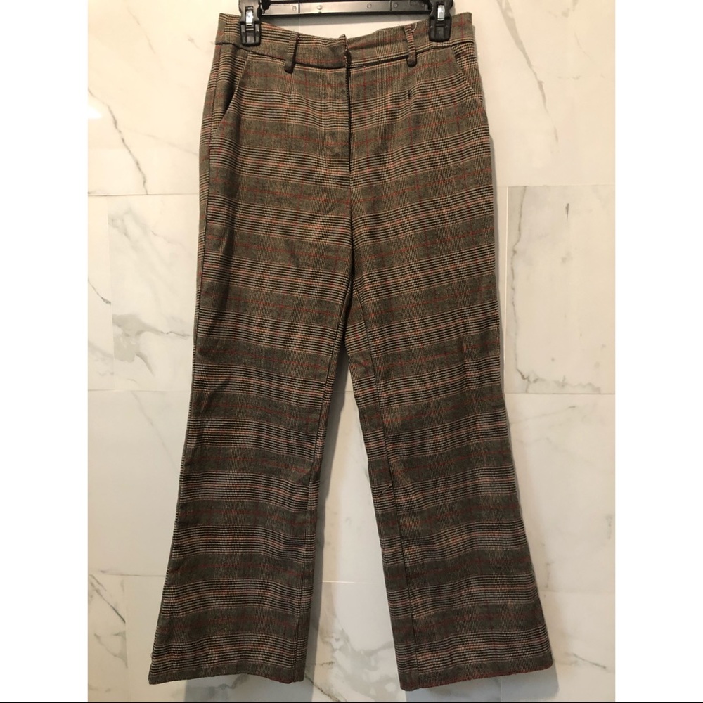 High waisted plaid pants flare out bottoms
